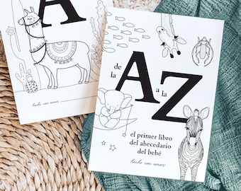 Libro da colorare ABC in spagnolo / Alfabeto degli animali in spagnolo / Gioco per baby shower / Download PDF