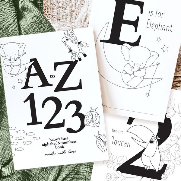 ABC und 123 Babyparty Malbuch | Alphabet und Zahlen zum Ausmalen | Babyparty-Aktivitätsspiel