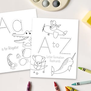 Alfabet-flitskaarten | Tracering van letter- en cijfervorming | Kleurplaten ABC en 123 | Thuisonderwijs Voorschoolse Kleuteractiviteiten