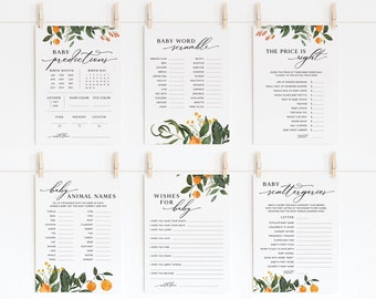 Citrus Baby Shower Game Bundle | 9 Printable Little Cutie Theme Games | PDF