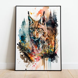 Aquarell Luchs DRUCKBARE KUNST Luchs Sofort Download Luchs Poster Tierwelt Geschenk Tiere Wand Dekor Malerei Bunt