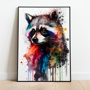 Waschbär Aquarell DRUCKBARE KUNST Waschbär Druck Sofort Download Waschbär Poster Aquarell Geschenk Tiere Wand Dekor Malerei bunte Kunst