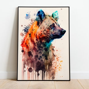 Aquarell Hyäne DRUCKBARE KUNST Hyäne Sofort Descargar Hyäne Poster Wildlife Geschenk Tiere Wand Dekor Malerei Bunt