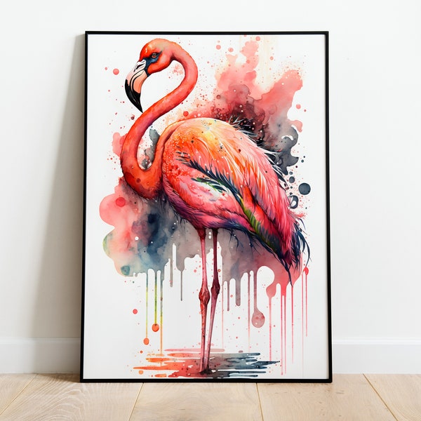 Flamingo Aquarell DRUCKBARE KUNST Flamingo Print Sofort Descargar Flamingo Poster Wildlife Geschenk Tiere Wand Dekor Malerei bunte Kunst