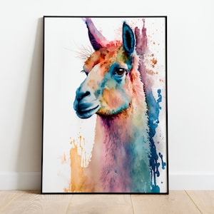 Watercolor Lama PRINTABLE ART Lama Instant Download Lama Poster Wildlife Gift Animals Wall Decor Painting Colorful