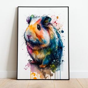 Aquarel Cavia AFDRUKBARE KUNST Cavia Instant Download Cavia Poster Wildlife Gift Dieren Muur Decor Schilderen Kleurrijk