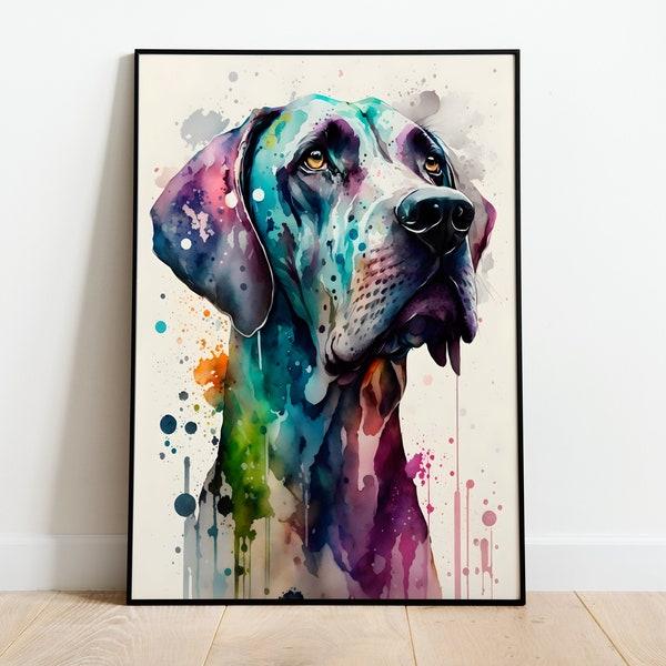 Great Dane Watercolor PRINTABLE ART Great Dane Print Instant Download Great Dane Poster Gift Animals Wall Decor Painting Colorful Art