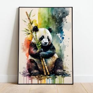 Colourful panda, Watercolour, Digital Poster, Downloadable Art Print, Instant Download