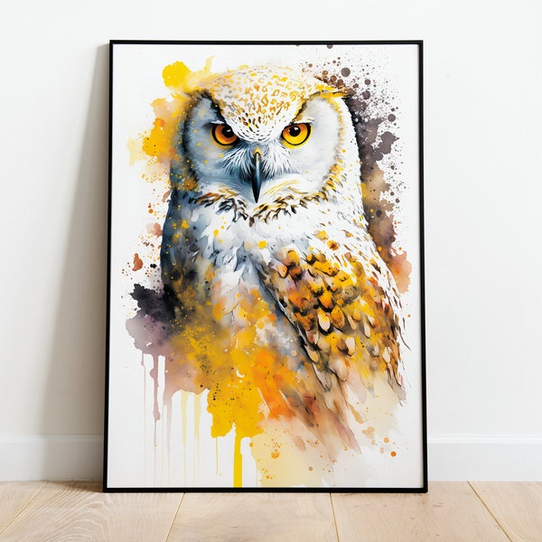 Schneeeule Aquarell DRUCKBARE KUNST Schneeeule Print Sofort Download Eule Poster Wildlife Geschenk Tiere Wand Dekor Vogel Malerei bunte Art