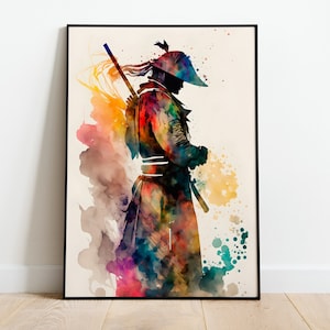 Japanese Samurai Watercolor PRINTABLE ART Samurai Print Instant Download Samurai Poster Samurai Wall Decor Samurai Painting Colorful Art