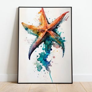 Aquarell Seestern DRUCKBARE KUNST Seestern Sofort Download Seestern Poster Wildlife Geschenk Tiere Wand Dekor Malerei Bunt
