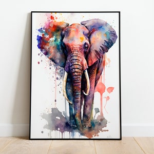Elefant Aquarell DRUCKBARE KUNST Elefant Print Sofortiger Download Elefant Poster Wildlife Geschenk Tiere Wand Dekor Malerei Bunte Kunst