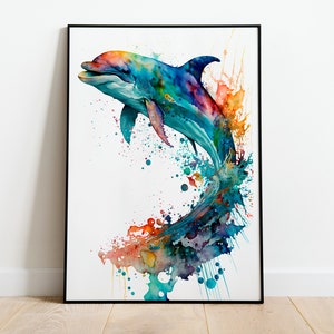 Aquarell Delfin DRUCKBARE KUNST Delfin Sofort Download Delfin Poster Wildlife Geschenk Tiere Wand Dekor Malerei Bunt