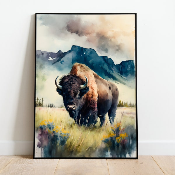 Bison, Tier, Aquarell, digitales Poster, Kunstdruck zum Herunterladen, Sofort Download