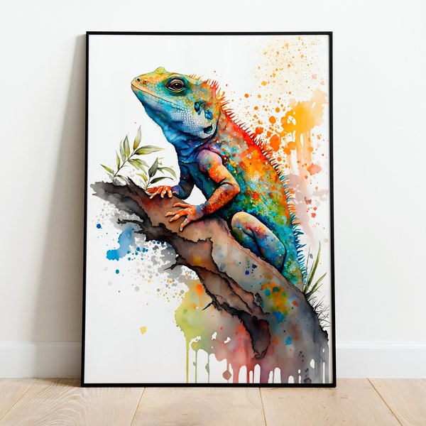 Lizard Watercolor PRINTABLE ART Lizard Print Instant Download Lizard Poster Wildlife Gift Animals Wall Decor Painting Colorful Art