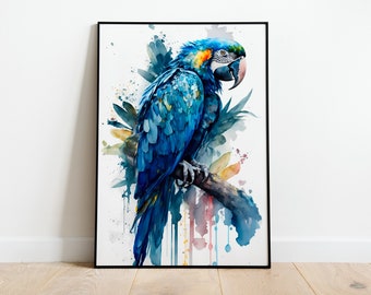 Aquarell Papagei Ara DRUCKBARE KUNST Papagei Ara Sofort Descargar Papagei Ara Poster Wildtier Geschenk Tiere Wand Dekor Malerei Bunt