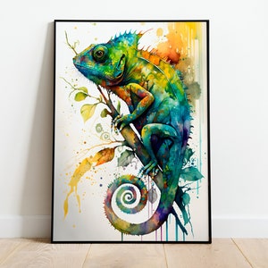 Chamäleon Aquarell DRUCKBARE KUNST Chamäleon Print Instant Download Chamäleon Poster Geschenk Tier Wand Dekor Wildlife Malerei bunte Kunst