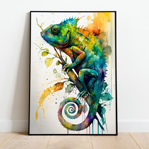 Chameleon Watercolor PRINTABLE ART Chameleon Print Instant Download Chameleon Poster Gift Animal Wall Decor Wildlife Painting Colorful Art