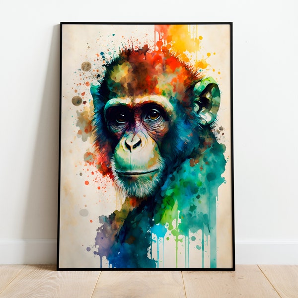 Affe Aquarell DRUCKBARE KUNST Affe Sofort Download Affe Poster Wildlife Geschenk Tiere Wand Dekor Malerei bunte Kunst