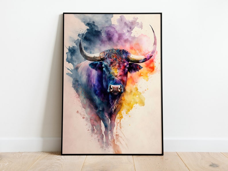 Bull Watercolor PRINTABLE ART Bull Print Instant Download Bull Poster ...