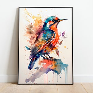 Pájaro acuarela IMPRIMIBLE ARTE Impresión de pájaro Descarga instantánea Cartel de pájaro Regalo de vida silvestre Animales Decoración de pared Vivero Animal Pintura Arte colorido