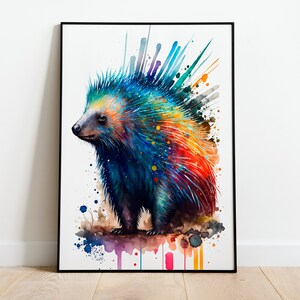 Watercolor Porcupine PRINTABLE ART Porcupine Instant Download Porcupine Poster Wildlife Gift Animals Wall Decor Painting Colorful