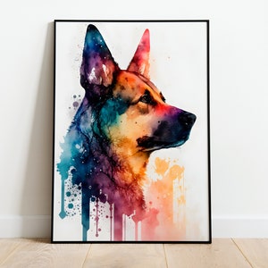 German Shepherd Watercolor PRINTABLE ART German Shepherd Print Instant Download German Shepherd Poster Gift Wall Decor Painting Colorful Art