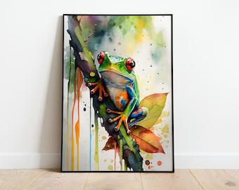 Frosch Aquarell DRUCKBARE KUNST Frosch Print Instant Download Frosch Poster Wildlife Geschenk Tiere Wand Dekor Frosch Malerei bunte Kunst
