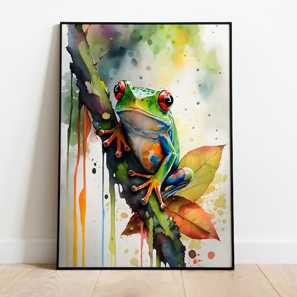 Frog Watercolor PRINTABLE ART Frog Print Instant Download Frog Poster Wildlife Gift Animals Wall Decor Frog Painting Colorful Art