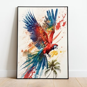 Papagei Aquarell DRUCKBARE KUNST Papagei Print Sofort Download Papagei Poster Natur Geschenk Tier Wand Dekor Wildlife Malerei bunte Kunst