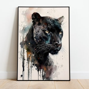 パンサー アクアレル DRUCKBARE KUNST パンサー ゾフォート ダウンロード パンサー ポスター 野生生物 Geschenk Tiere Wand Dekor Malerei bunte Kunst