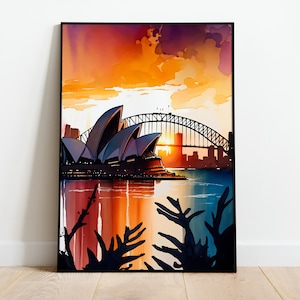 Oper in Sydney Aquarell DRUCKBARE KUNST Sydney Hafen Brücke Druck Sofort Download Poster Australien Geschenk Wandkunst Bunte Kunst