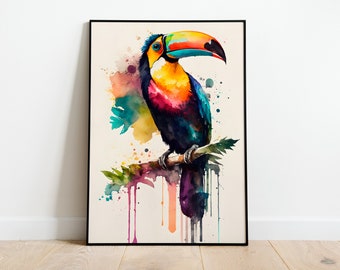 Tukan Aquarell DRUCKBARE KUNST Tukan Druck Sofort Download Tukan Poster Tierwelt Geschenk Tiere Wand Dekor Vogel Malerei bunte Kunst
