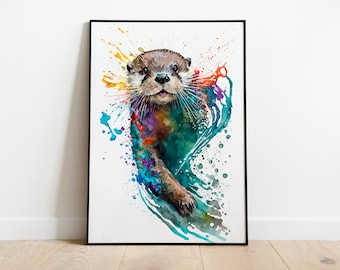 Aquarell Otter DRUCKBARE KUNST Otter Sofort Download Otter Poster Wildlife Geschenk Tiere Wand Dekor Malerei Bunt