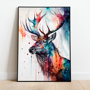 Aquarell Rentier DRUCKBARE KUNST Rentier Sofort Baixar Rentier Poster Wildlife Geschenk Tiere Wand Dekor Malerei Bunt