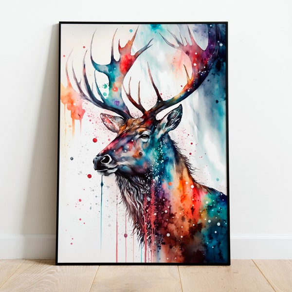 Aquarell Rentier DRUCKBARE KUNST Rentier Sofort Download Rentier Poster Wildlife Geschenk Tiere Wand Dekor Malerei Bunt