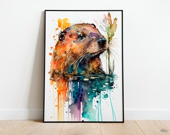 Castoro acquerello ARTE STAMPABILE Castoro stampa Download istantaneo Beaver Poster Wildlife Gift Animals Wall Decor Pittura Arte colorata