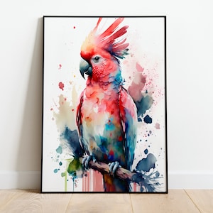 Aquarell Kakadu DRUCKBARE KUNST Kakadu Sofort Download Kakadu Poster Wildlife Geschenk Tiere Wand Dekor Malerei Bunt