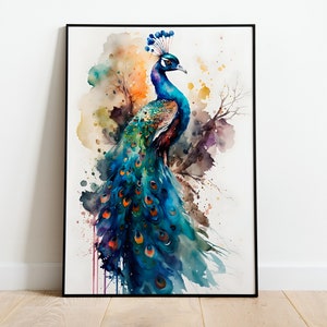 Pfau Aquarell DRUCKBARE KUNST Pfau Druck Sofort Download Pfau Poster Geschenk Tier Wand Dekor Tierwelt Pfau Malerei bunte Kunst
