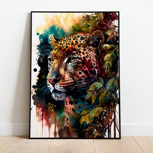 Watercolor Jaguar PRINTABLE ART Jaguar Instant Download Jaguar Poster Wildlife Gift Animals Wall Decor Painting Colorful