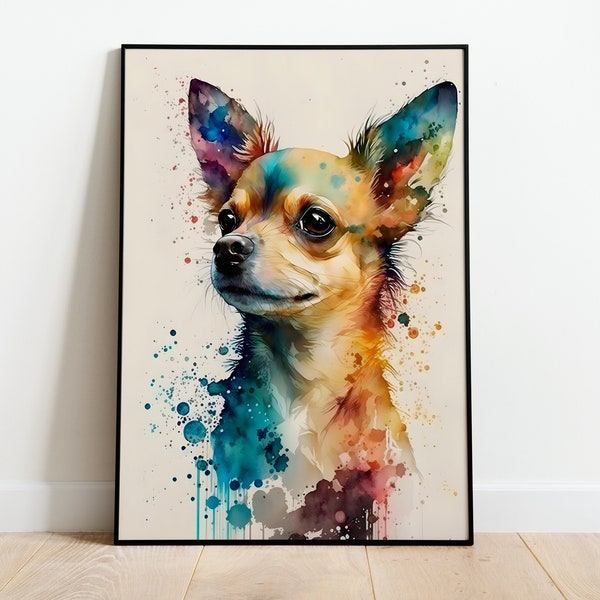 Chihuahua aquarelle PRINTABLE ART Chihuahua impression Téléchargement instantané Chihuahua affiche faune cadeau animaux décoration murale peinture Art coloré