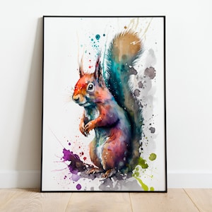 Aquarell Eichhörnchen DRUCKBARE KUNST Eichhörnchen Sofort Download Eichhörnchen Poster Tierwelt Geschenk Tiere Wand Dekor Malerei Bunt