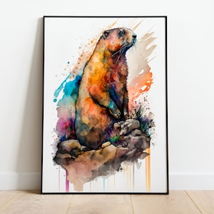 Aquarell Murmeltier DRUCKBARE KUNST Murmeltier Sofort Download Murmeltier Poster Wildlife Geschenk Tiere Wand Dekor Malerei Bunt