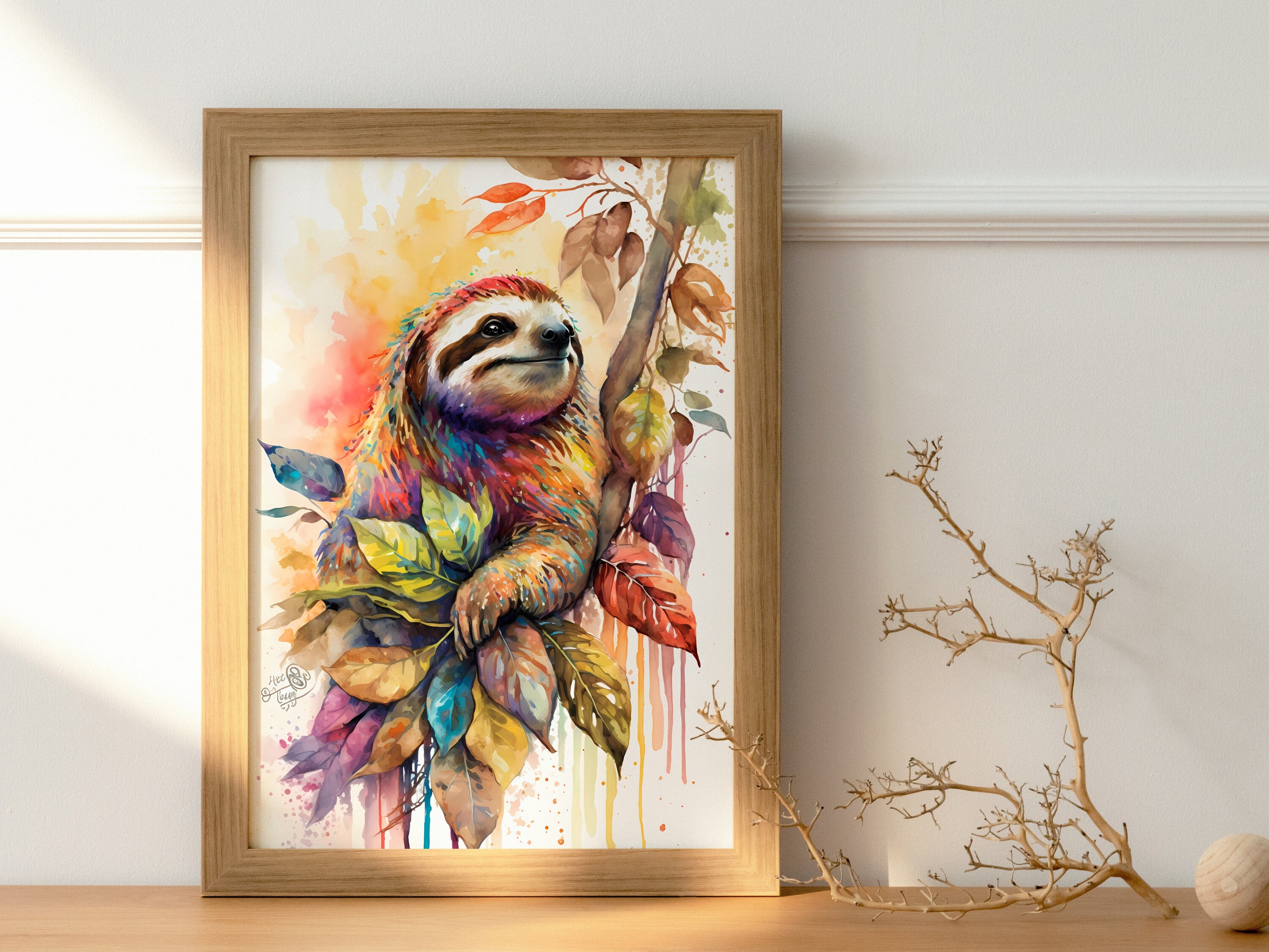 Happy Sloth Watercolor PRINTABLE ART Sloth Print Instant - Etsy