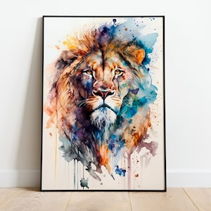 Aquarell Löwe DRUCKBARE KUNST Löwe Sofort Download Löwe Poster Tierwelt Geschenk Tiere Wand Dekor Malerei Bunt