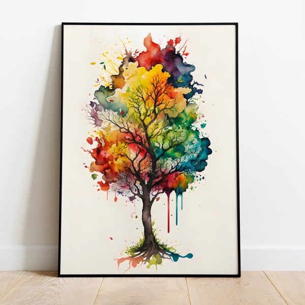 Baum Aquarell DRUCKBARE KUNST Baum Print Sofort Download Baum Poster Natur Geschenk Baum Wand Dekor Wald Malerei Bunte Kunst