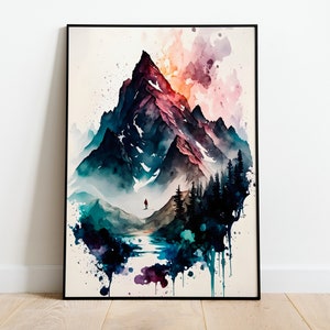 Berg Aquarell DRUCKBARE KUNST Berg Sofort Download Berg Poster Wildlife Geschenk Tiere Wand Dekor Malerei bunte Kunst