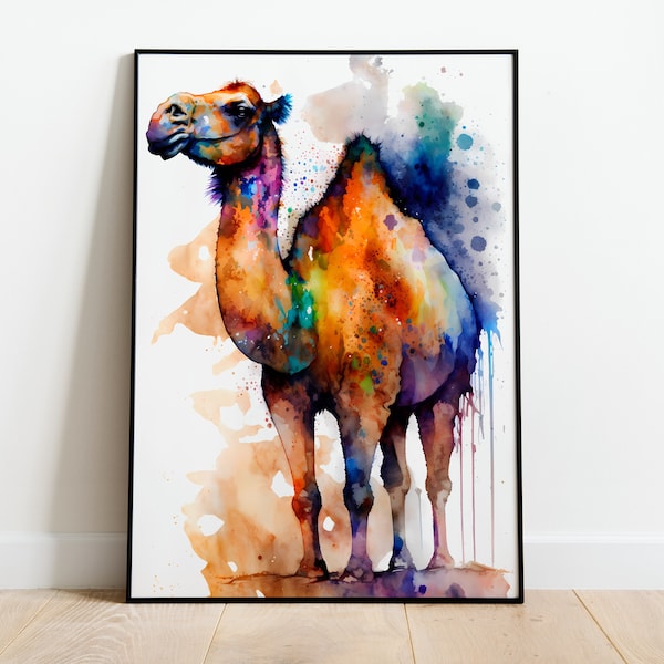 Aquarell Kamel DRUCKBARE KUNST Kamel Sofort Download Kamel Poster Wildlife Geschenk Tiere Wand Dekor Malerei Bunt