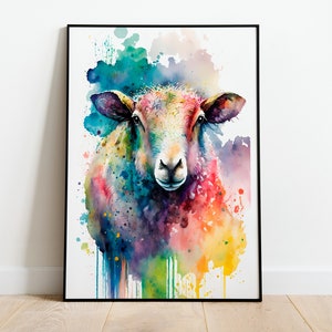 Aquarela ovelha arte imprimível ovelha download instantâneo cartaz de ovelha vida selvagem presente animais decoração de parede pintura colorida