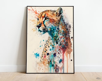 Gepard Aquarell DRUCKBARE KUNST Gepard Print Instant Download Gepard Poster Wildlife Geschenk Tiere Wand Dekor Malerei bunte Kunst